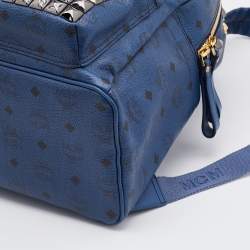Pre Owned MCM Blue Visetos Coated Canvas and Leather Studs Backpack
