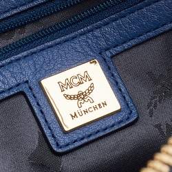 Pre Owned MCM Blue Visetos Coated Canvas and Leather Studs Backpack