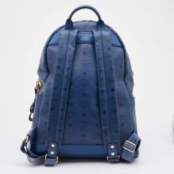 Pre Owned MCM Blue Visetos Coated Canvas and Leather Studs Backpack