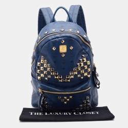 Pre Owned MCM Blue Visetos Coated Canvas and Leather Studs Backpack