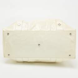 MCM Cream Crinkled Patent Leather Satchel