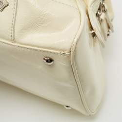 MCM Cream Crinkled Patent Leather Satchel