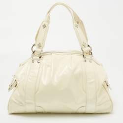 MCM Cream Crinkled Patent Leather Satchel