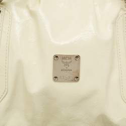 MCM Cream Crinkled Patent Leather Satchel