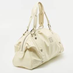 MCM Cream Crinkled Patent Leather Satchel