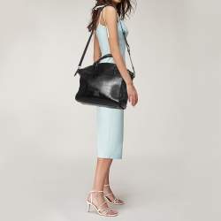 Pre Owned MCM Black Leather Croc Embossed Leather Tote