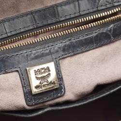 Pre Owned MCM Black Leather Croc Embossed Leather Tote