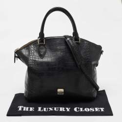 Pre Owned MCM Black Leather Croc Embossed Leather Tote