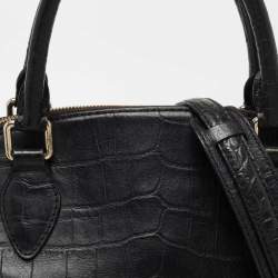 Pre Owned MCM Black Leather Croc Embossed Leather Tote