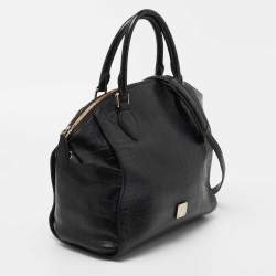 Pre Owned MCM Black Leather Croc Embossed Leather Tote