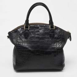 Pre Owned MCM Black Leather Croc Embossed Leather Tote
