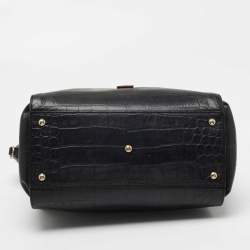 Pre Owned MCM Black Leather Croc Embossed Leather Tote