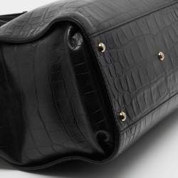 Pre Owned MCM Black Leather Croc Embossed Leather Tote