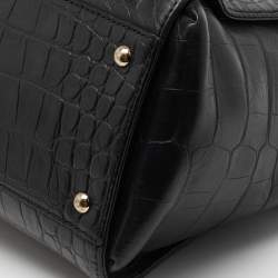 Pre Owned MCM Black Leather Croc Embossed Leather Tote