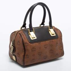 MCM BLack/ Cognac Visetos Coated Canvas and Leather Tote