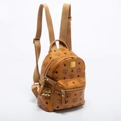 Pre Owned MCM Tan Visetos Coated Canvas And Leather Stark Bebe Boo Backpack