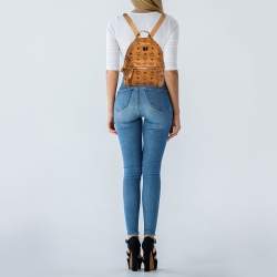 Pre Owned MCM Tan Visetos Coated Canvas And Leather Stark Bebe Boo Backpack