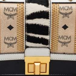 MCM Multicolor Visetos Coated Canvas and Zebra Print Calf Hair Little Veronika Top Handle Bag
