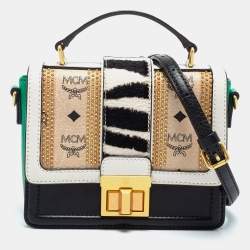 MCM Multicolor Visetos Coated Canvas and Zebra Print Calf Hair Little Veronika Top Handle Bag