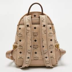 Pre Owned MCM Beige Visetos Coated Canvas and Leather Studded Stark Backpack