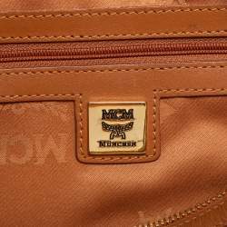 MCM Cognac Visetos Coated Canvas and Leather Front Pocket Boston Bag