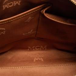 MCM Cognac Visetos Coated Canvas and Leather Front Pocket Boston Bag
