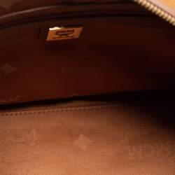 MCM Cognac Visetos Coated Canvas and Leather Front Pocket Boston Bag