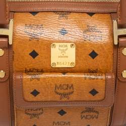 MCM Cognac Visetos Coated Canvas and Leather Front Pocket Boston Bag