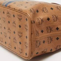 Pre Owned MCM Tan Striped Visetos Coated Canvas and Leather Shopper Tote