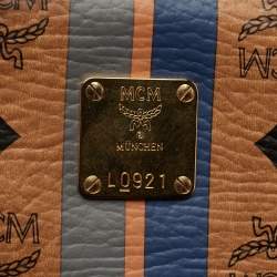 Pre Owned MCM Tan Striped Visetos Coated Canvas and Leather Shopper Tote