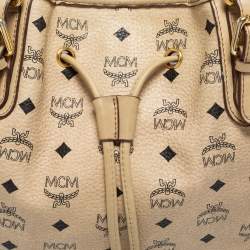 MCM Beige Visetos Coated Canvas and Leather Drawstring Tote