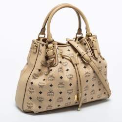 MCM Beige Visetos Coated Canvas and Leather Drawstring Tote