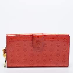 Pre Owned MCM Orange/Pink Visetos Patent Leather Charm Continental Wallet