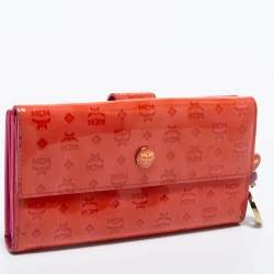 Pre Owned MCM Orange/Pink Visetos Patent Leather Charm Continental Wallet