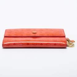 Pre Owned MCM Orange/Pink Visetos Patent Leather Charm Continental Wallet