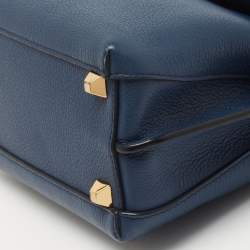 MCM Blue Leather Milla Flap Top Handle Bag