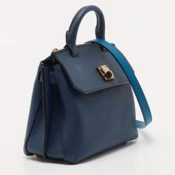 MCM Blue Leather Milla Flap Top Handle Bag