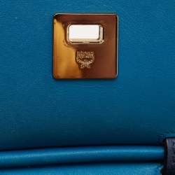 MCM Blue Leather Milla Flap Top Handle Bag