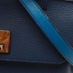 MCM Blue Leather Milla Flap Top Handle Bag
