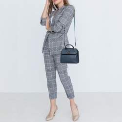 MCM Blue Leather Milla Flap Top Handle Bag