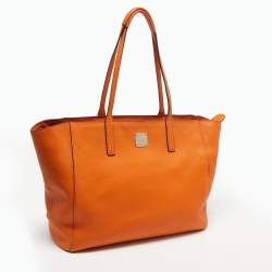 Pre Owned MCM Orange Leather Zip Shopper Tote