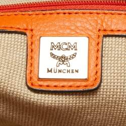 Pre Owned MCM Orange Leather Zip Shopper Tote