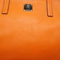 Pre Owned MCM Orange Leather Zip Shopper Tote