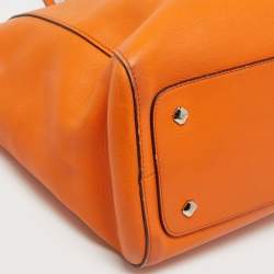 Pre Owned MCM Orange Leather Zip Shopper Tote