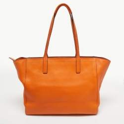 Pre Owned MCM Orange Leather Zip Shopper Tote