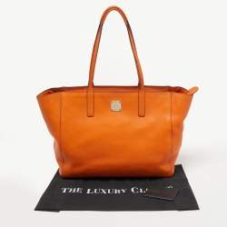 Pre Owned MCM Orange Leather Zip Shopper Tote