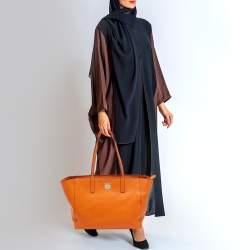 MCM Orange Leather Zip Shopper Tote