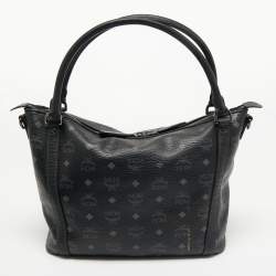 MCM Black Visetos Coated Canvas and Leather Zip Shoulder Bag