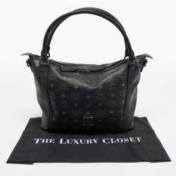 MCM Black Visetos Coated Canvas and Leather Zip Shoulder Bag