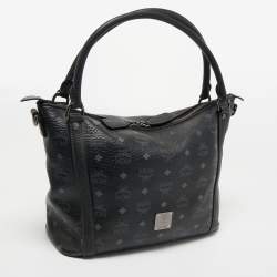 MCM Black Visetos Coated Canvas and Leather Zip Shoulder Bag